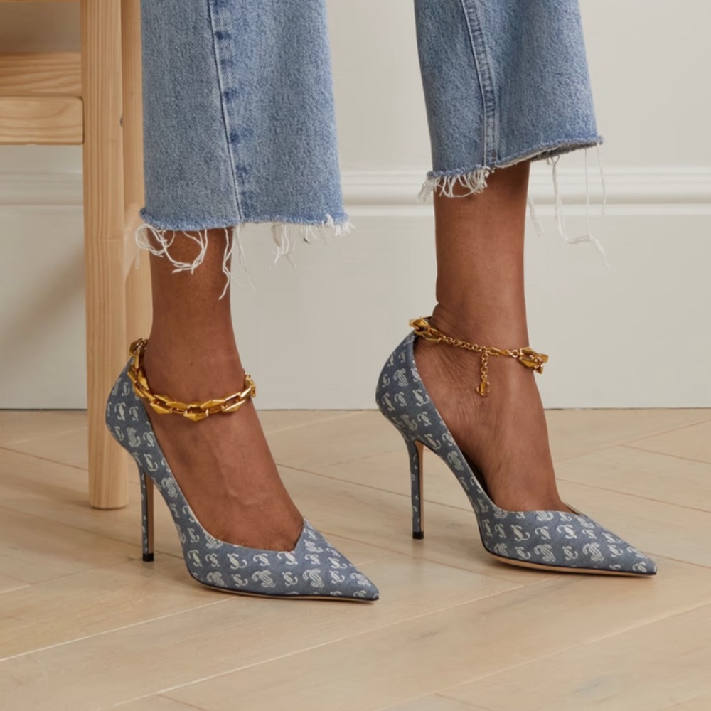 Jimmy Choo Denim Blue Patterned Heels